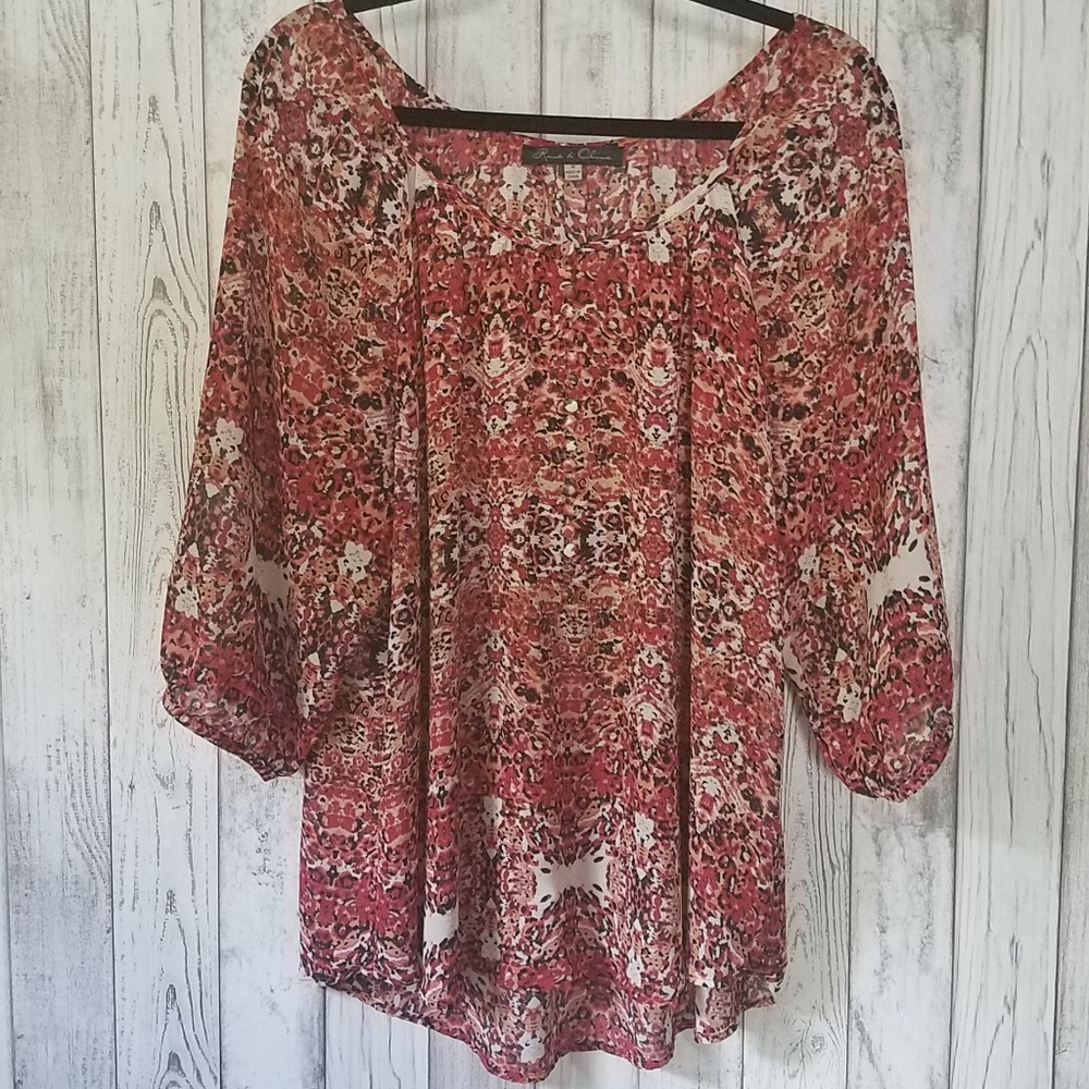 Rose & Olive Chiffon Blouse, GUC
